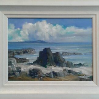 Shore Rock - Irish seascape painting by Irish artist. A painting of a rock on the shore of Lough Foyle. art4you.ie Ireland's online art